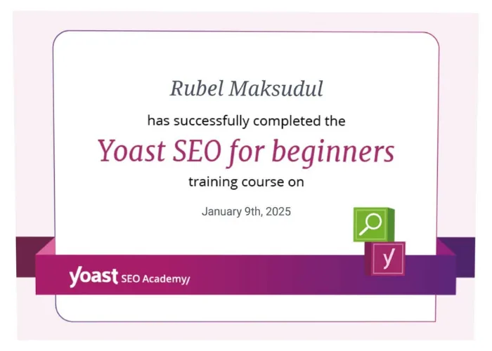 Rubel Maksudul- Yoast SEO certificate